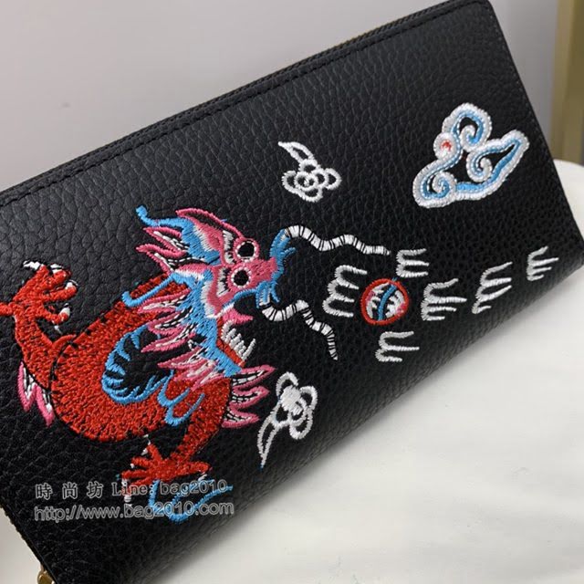 Gucci顶级男女包包 古驰嘴刺龙刺绣贴花拉链款钱包 Gucci长夹钱包 474584  gdj1690